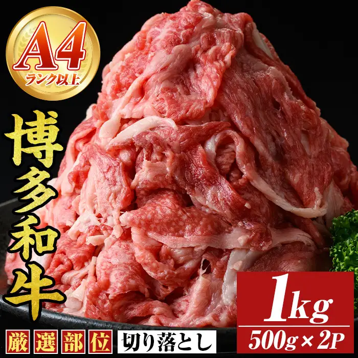 【A4～A5】博多和牛切り落とし(計1kg・500g×2P) 国産 九州産 福岡県産 牛肉 和牛 黒毛和牛 お肉【MEAT PLUS】as08-060