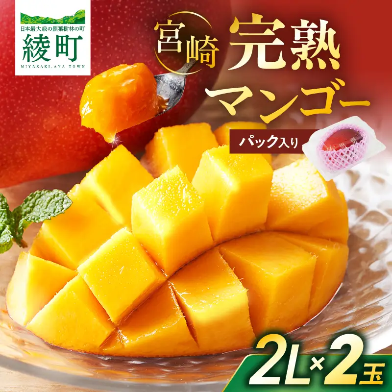 【先行予約/数量限定】完熟マンゴー 2L×2玉（パック）/ 宮崎県産 マンゴー【JA綾町】_A0114-1021