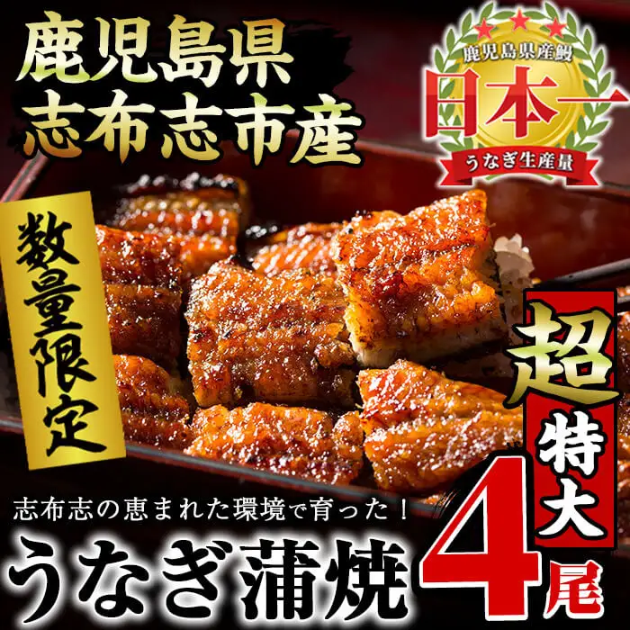 【数量限定】うなぎの大楠＜超特大＞4尾セット計760g以上(190g×4) うなぎ 鰻 ウナギ 4尾 国産 九州産 蒲焼き かばやき 冷凍 うな重 ひつまぶし タレ 山椒 真空パック ランキング 人気 c3-022