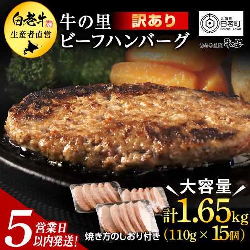 【5営業日以内発送】★大容量！合計1.65kg！★訳あり・牛の里ビーフハンバーグ(110ｇ5枚入）×3 AG058