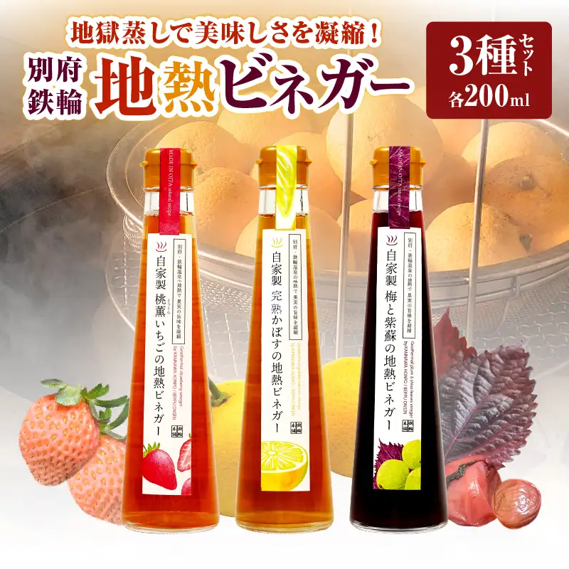 別府鉄輪 地熱ビネガー3種セット【200ml×3本】_B009-001