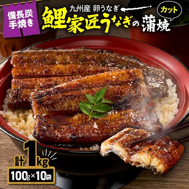 【 土用の丑の日特集 】 1646 九州産 卵うなぎ 備長炭手焼 うなぎ カット 蒲焼 パック 計1kg（10袋） KN029-006-02 魚 冷凍 鰻