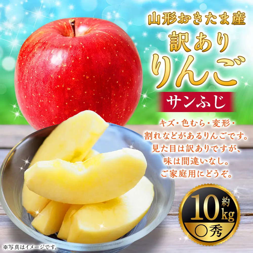 【訳あり】 山形県おきたま産 りんご （サンふじ）（〇秀） 28玉～46玉（約10kg） 山形県産 フルーツ 果物 林檎 リンゴ りんご サンふじ 家庭用 規格外 【2026年11月下旬～12月上旬発送予定】