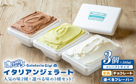 ジェラテリアGigiのイタリアンジェラート人気の味2種+選べる味の3種セット【43000403】