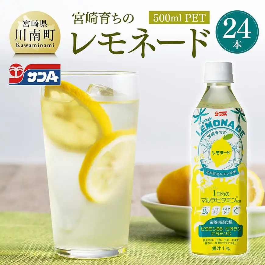 サンA宮崎育ちのレモネード 500mlＰＥＴ 24本入り 飲料 栄養機能食品 マルチビタミン配合