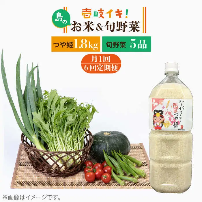 【全6回定期便】壱岐産米つや姫1.8kg・ 旬の野菜5品 《壱岐市》【壱岐市農業協同組合】 [JBO051] 野菜 やさい セット 米 お米 ご飯 お弁当 詰め合わせ 旬 新鮮 鮮度 夏野菜 定期便 冷蔵配送 九州 96000 96000円