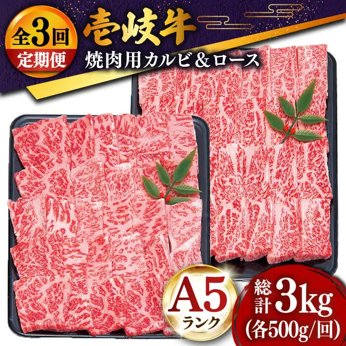 【全3回定期便 】壱岐牛 焼肉 （ロース・カルビ）各500g 《壱岐市》【土肥増商店】 肉 牛肉 焼き肉 ロース カルビ BBQ 焼き肉 赤身 [JDD015] 153000 153000円