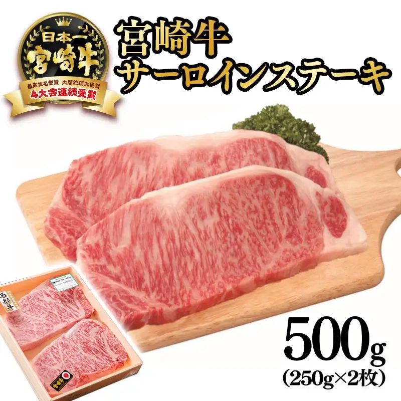 宮崎牛 サーロインステーキ500g（250ｇ×2枚）牛肉 4等級以上 内閣総理大臣賞4連覇 厳選＜3-5a＞A