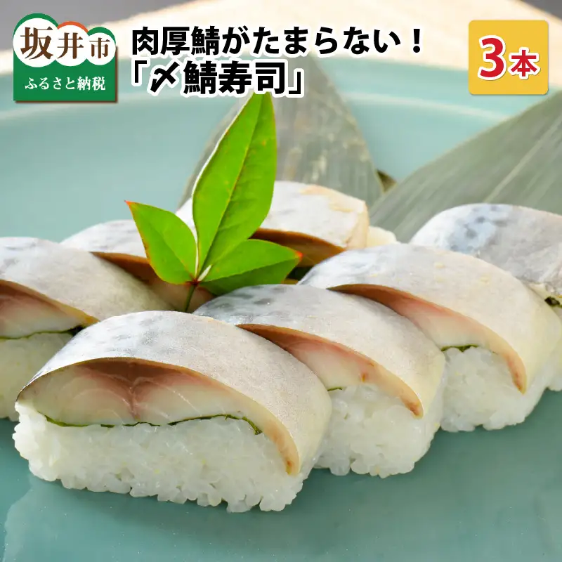 〆鯖寿司 3本 寿司 冷凍 サバ [A-0538]