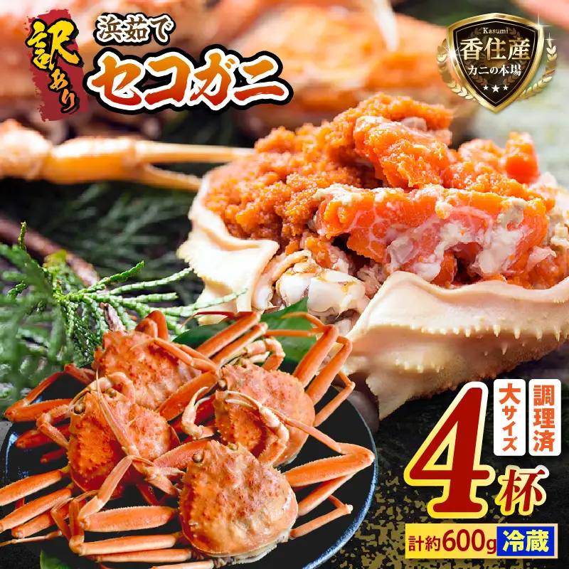 《先行予約》【訳あり】 浜茹で セコガニ 香住産 大サイズ 4匹入り 【令和8年11月中旬以降発送予定】 かに カニ 19-10
