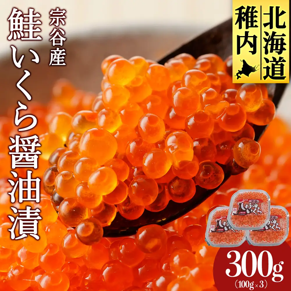 【北海道稚内市宗谷産】いくら 醤油漬 100g×3個 小分け 海鮮【配送不可地域：離島・沖縄県】