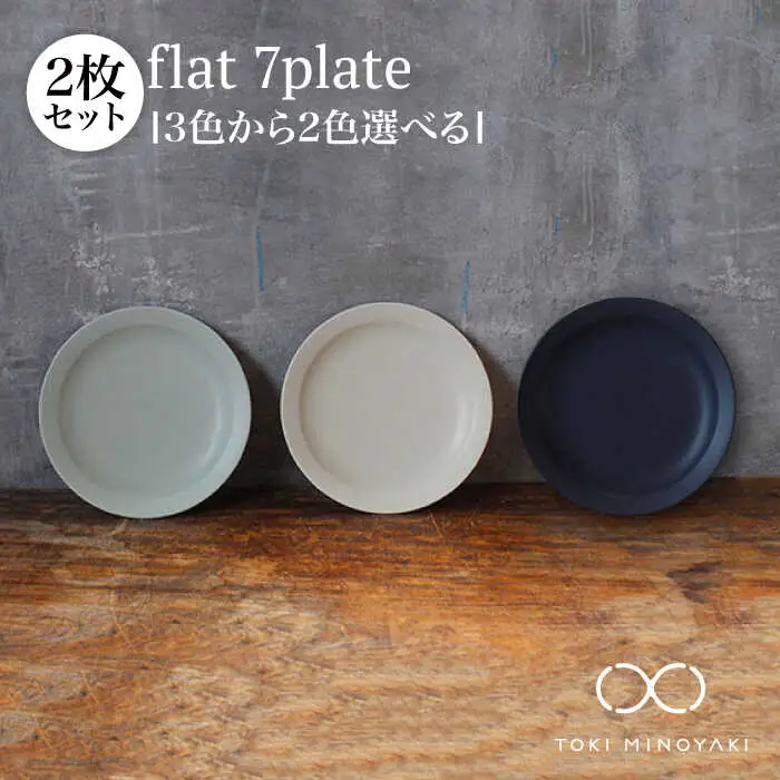 【美濃焼】＜色が選べる＞flat 7plate 7プレート2枚セット【KANEAKI SAKAI POTTERY】【TOKI MINOYAKI返礼品】 食器 皿 シンプル 器 うつわ プレート お皿 丸皿 中皿 パスタ皿 ワンプレート 焼き物 大人 シック マット アイボリー ブルー ペールブルー 水色 青 ネイビー 紺 金秋酒井 送料無料  [MBC023]
