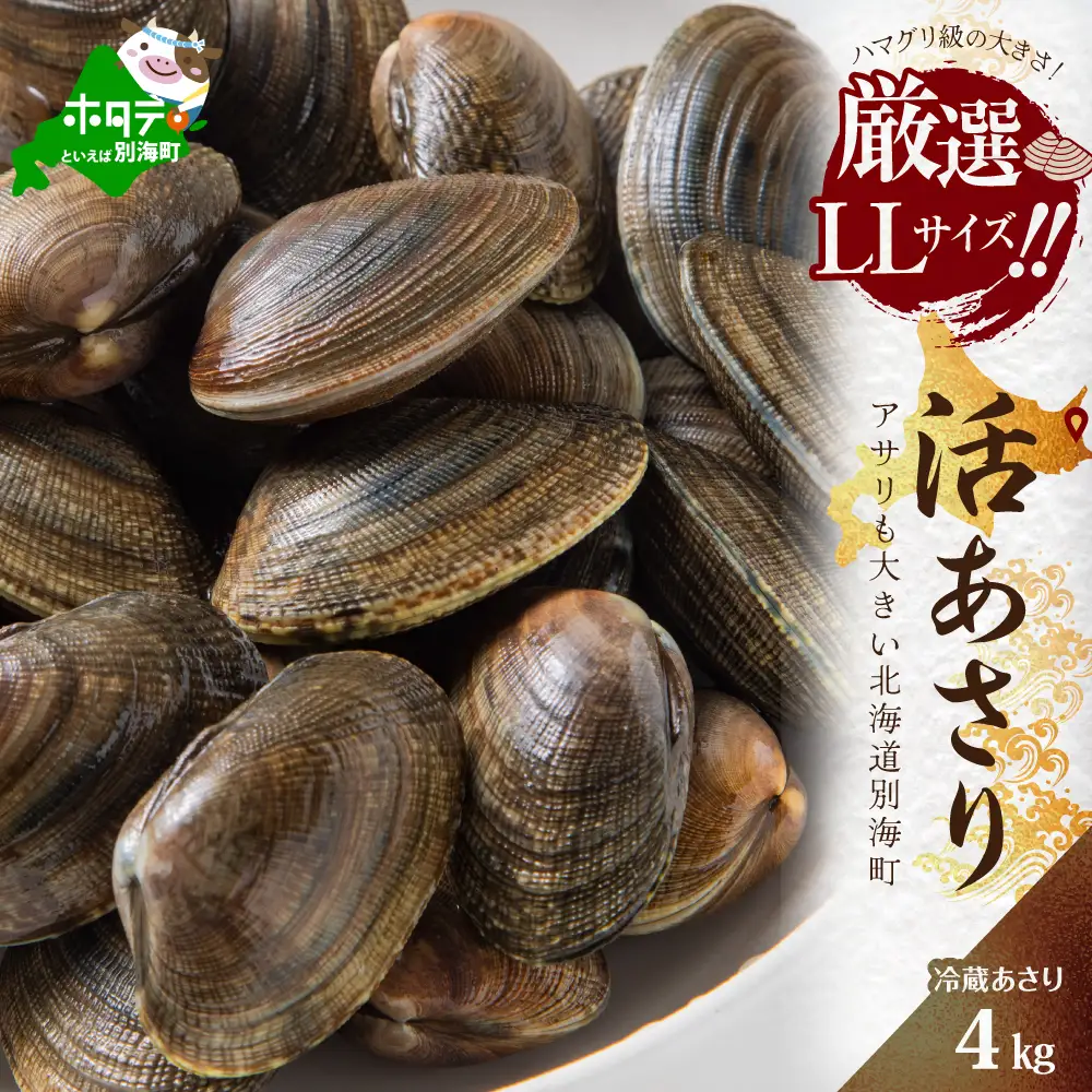 北海道産 野付産 大粒 天然 活あさり 4kg前後 北海道 別海町 大粒 野付