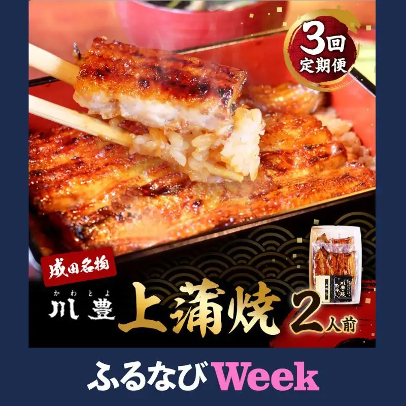 【ふるなびWEEK対象】うなぎ 定期便 3ヵ月 川豊 上蒲焼 2人前 セット 蒲焼 うなぎの蒲焼 国産うなぎ 国産 真空パック 定期 3回