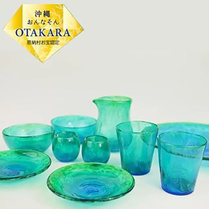 皿 琉球ガラス【沖縄県工芸士・松田英吉作】食器 10点セット：うず