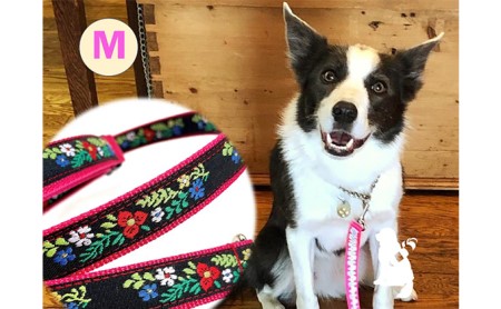 【中型犬用・Mサイズ】ハーフチョークカラーとリードのセット（レッドフラワー＆マゼンダピンク） 雑貨 日用品 Мサイズ 日本製 オリジナル 手作り 
