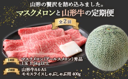 《先行予約 2026年度発送》山形の贅沢を詰め込みました。マスクメロンと山形牛の定期便 青肉メロン メロン 青肉 デザート フルーツ 果物 くだもの 果実 食品 山形県 FSY-2498