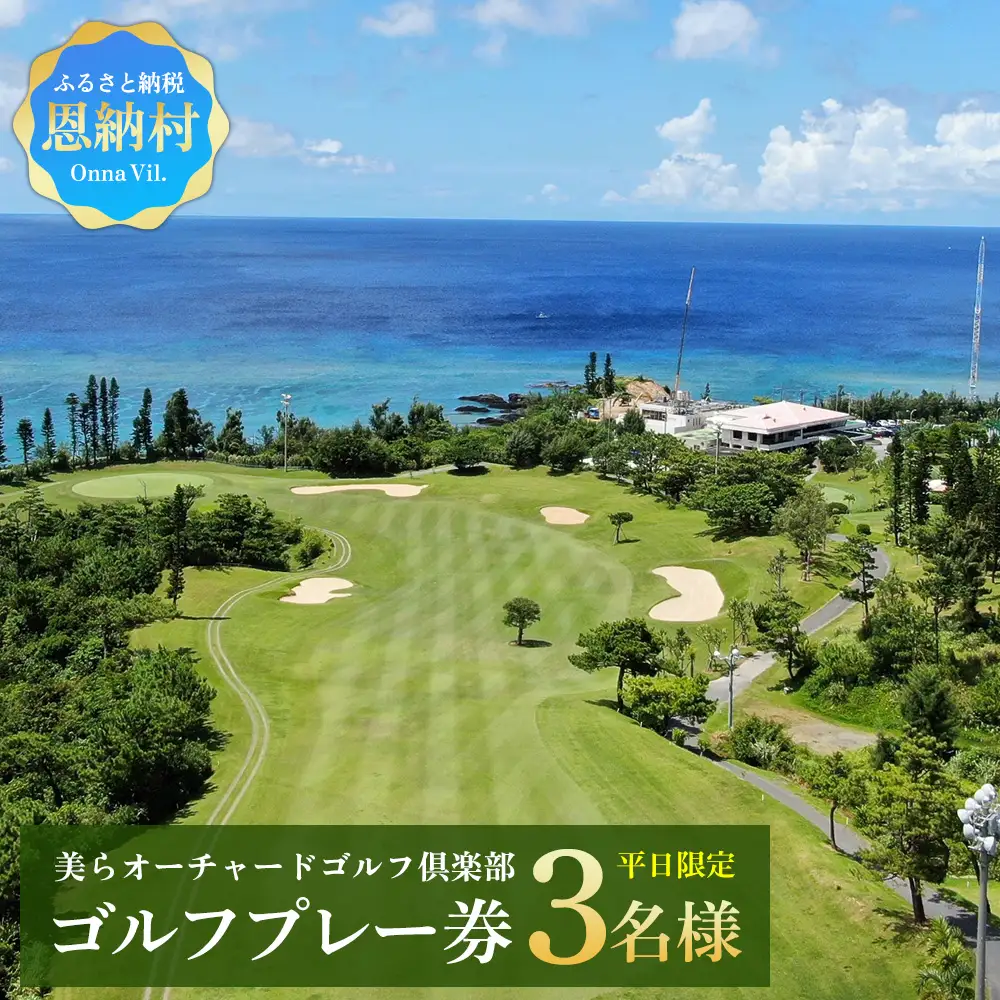 チケット 平日限定 ゴルフプレー券 3名  (恩納村・1ラウンド )【美らオーチャードゴルフ倶楽部】