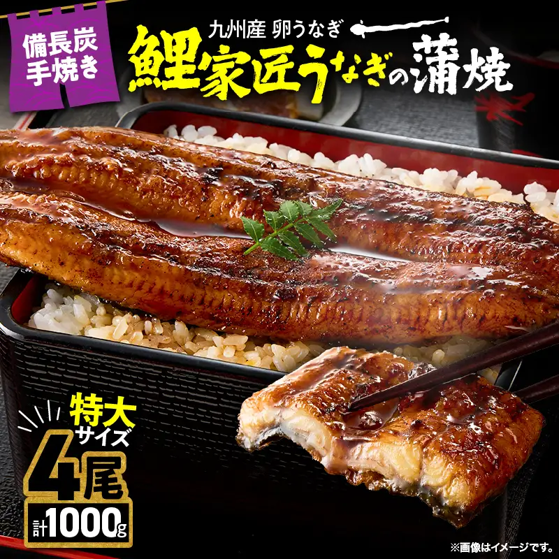 【 土用の丑の日特集 】 1749-1 【特大】九州産うなぎ 備長炭手焼 うなぎ の 蒲焼 4尾 計1,000g KN029-008 魚 鰻 惣菜 総菜