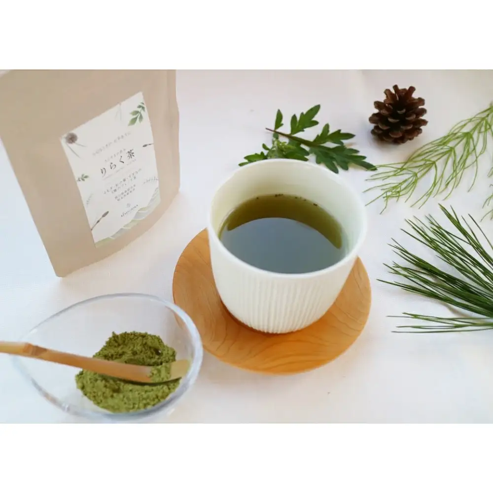 お茶 岡山県真庭市 粉末ブレンドお茶りらく茶 ( よもぎ ・ 松の葉 ・ すぎな の3種) 6袋セット 【savon004-01】