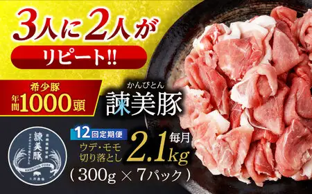【12回定期便】＜特Aのブランド米で育てた＞諫美豚切り落とし 2.1kg / 諫美豚 豚肉 切り落とし 肉 豚 お肉 国産 人気 スライス / 諫早市 / 株式会社土井農場 [AHAD022]