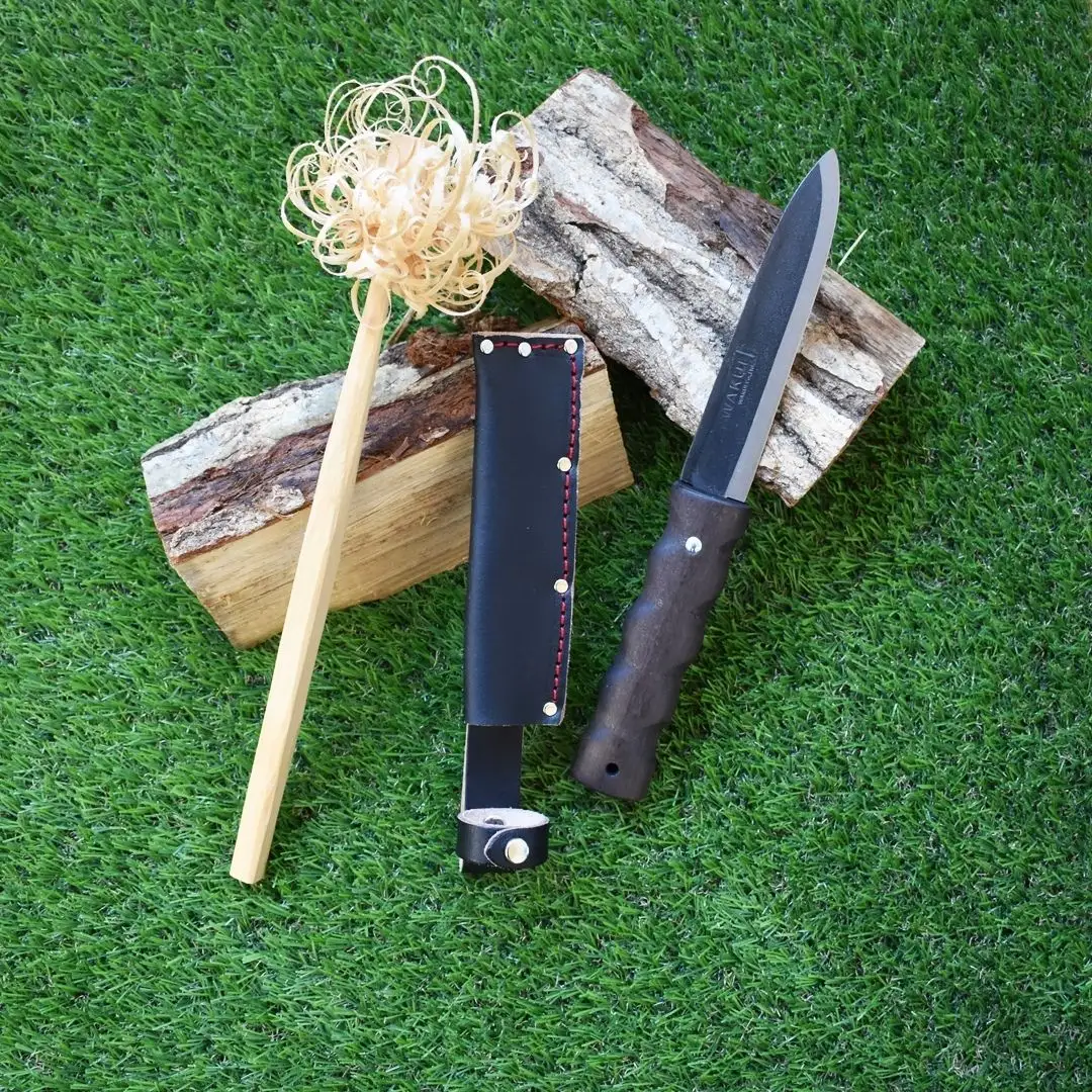 キャンプナイフ 万能キャンプナイフ 山人 両刃 牛革ケース入 ソロキャンプ 軽量型