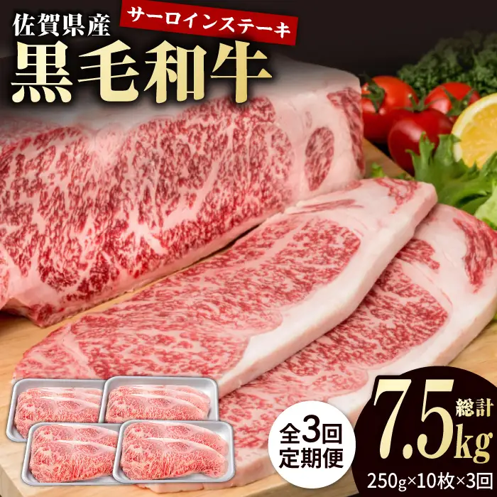 【3回定期便】佐賀県産 黒毛和牛 サーロインステーキ 2.5kg / ステーキ [IAG096]