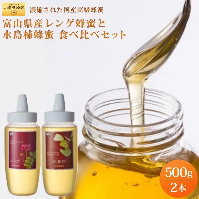 【国産高級蜂蜜】富山県産レンゲ蜂蜜×1本　水島柿蜂蜜500ｇ×1本　セット