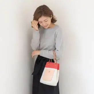 斬新なバイカラーが新鮮！ 帆布巾着トート レッド【0908-1】