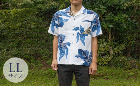 島田帯シャツ 白地金魚柄 メンズ レディース 島田帯シャツ【LLサイズ】