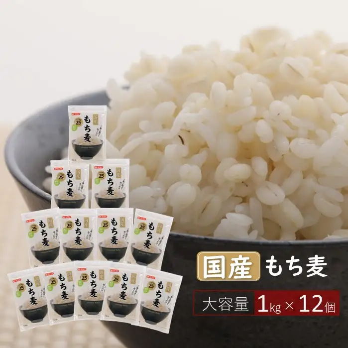 国産もち麦12kg《1kg×12個セット》雑穀 お米に混ぜて炊くだけ！小分けパック ダイエット 食物繊維  送料無料 No.138