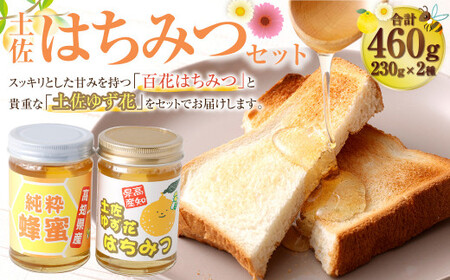 昔ながらの製法の土佐はちみつ2種セット（土佐ゆず花はちみつ＆百花はちみつ・各230g）【香美市・大豊町 共通返礼品】 【2025年6月上旬より順次発送開始】