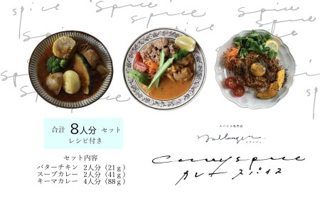 スパイスカレーキット 3種 計8人分 バターチキンカレー スープカレー キーマカレー