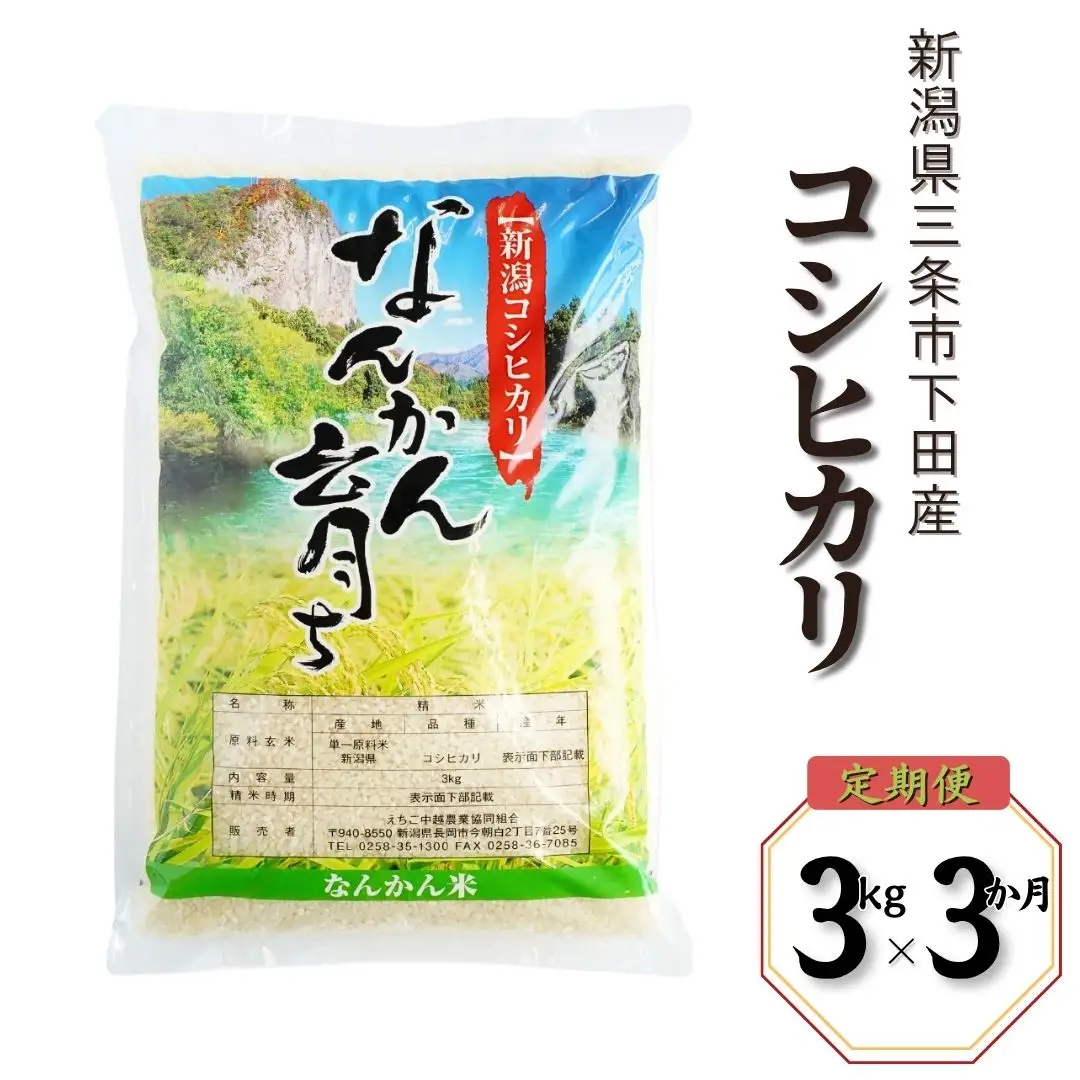 先行予約 定期便 新潟県産 コシヒカリ3kg 3か月 三条市 令和8年