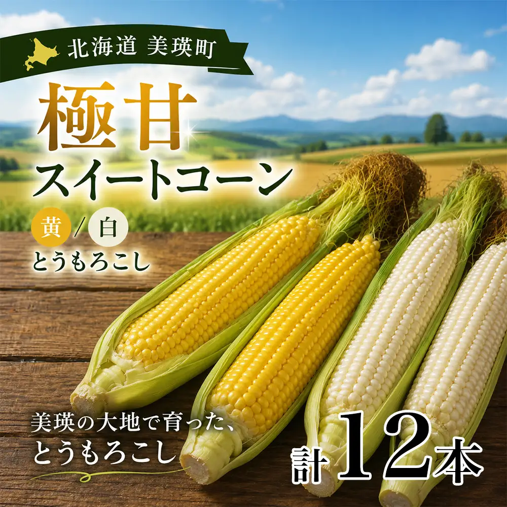 【先行予約】北海道 とうもろこし 12本 イエローコーン＆ホワイトコーン 各6本 令和8年産 おおとり