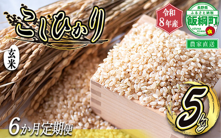 米 こしひかり 5kg × 6回 【 6ヶ月定期便 】 （ 令和8年産 ） 沖縄県への配送不可 2026年10月上旬頃から順次発送予定 町田さんちのコシヒカリ 低温乾燥 白米 精米 長野県 飯綱町 [1345]