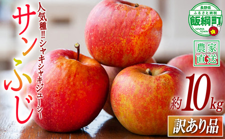 りんご サンふじ 訳あり 10kg 渡辺農園 2026年12月上旬頃から2027年1月中旬頃まで順次発送予定 令和8年度収穫分 エコファーマー認定 減農薬栽培 長野県 飯綱町 [1251]