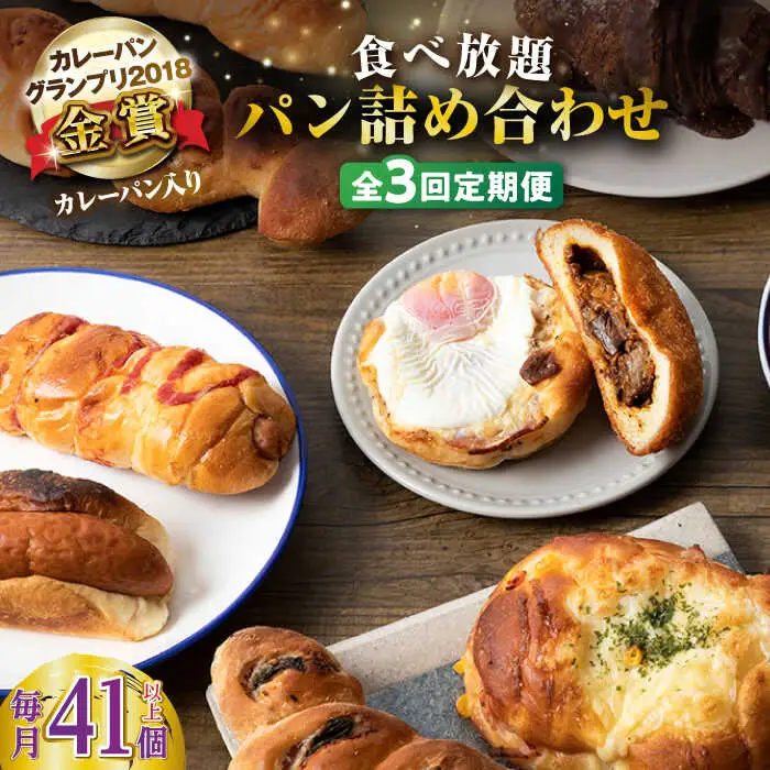 【全3回定期便】壱岐島満喫食べ放題 パック  41個 セット カレー パン ハード  ステーキ 朝食 高級 詰め合わせ 《壱岐市》【パンプラス】[JEU014] 153000 153000円