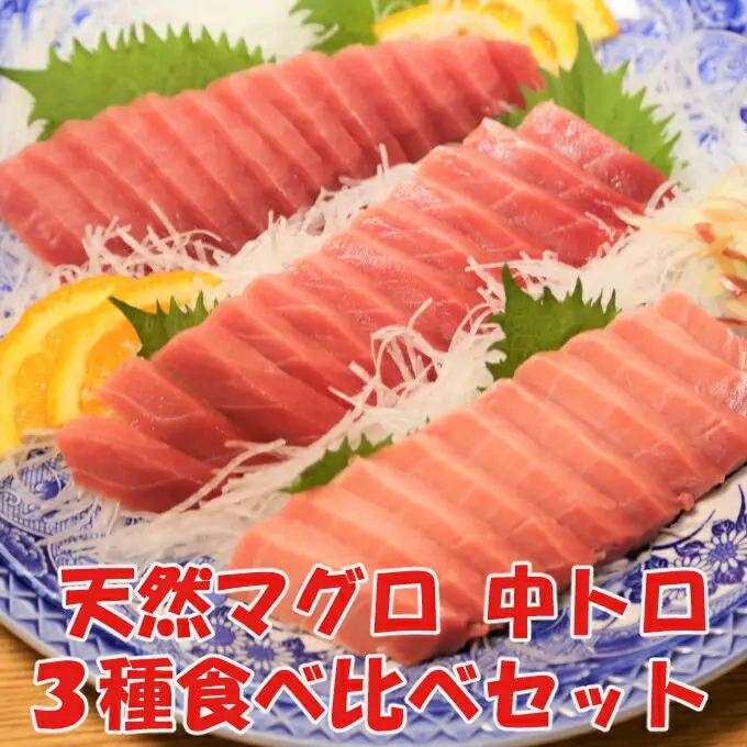 天然マグロ中トロ３種食べくらべセット（本マグロ、ミナミマグロ、メバチマグロ　中トロ各１柵）