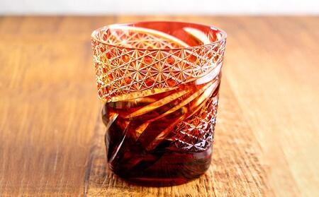 小樽 切子 オールド雅 ー金赤琥珀ー 約250ml×1個 高さ9cm 化粧箱
