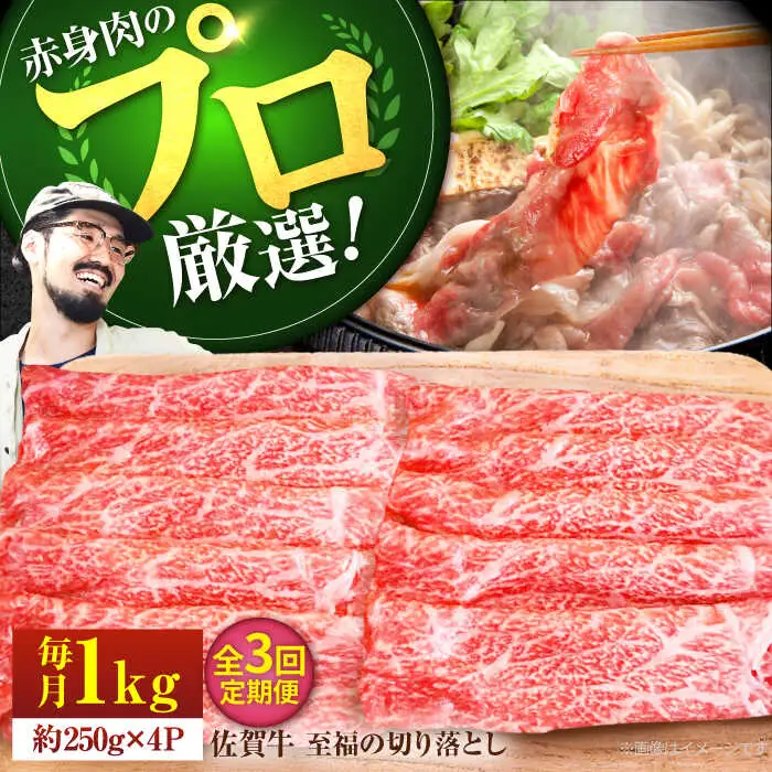 【3回定期便】佐賀牛 至福の切り落とし 1kg（250g×4パック） 佐賀セントラル牧場 [IAH094]