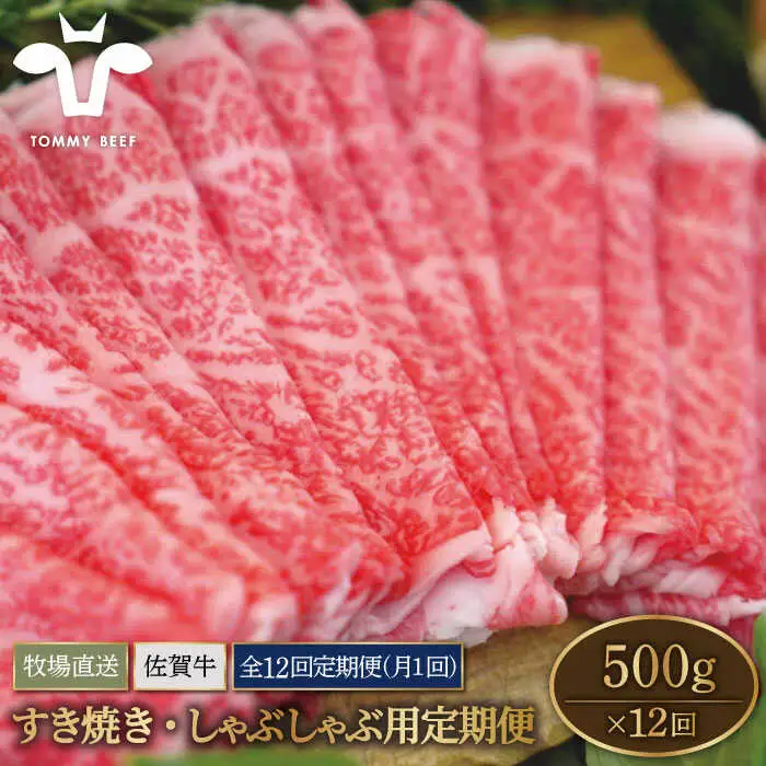 【12回定期便】佐賀牛 すきやき・しゃぶしゃぶ用スライス 500g（ロース・モモ・バラ） / 牛肉スライス [IAH099]