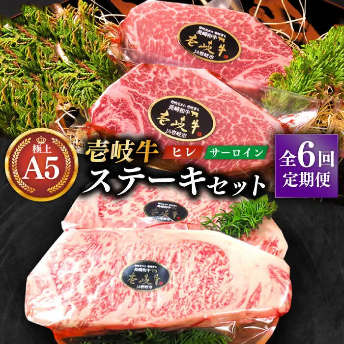 【全6回定期便】極上 壱岐牛 A5ランク ステーキセット（ヒレ200g×2枚・サーロイン350g×2枚）[JER025]