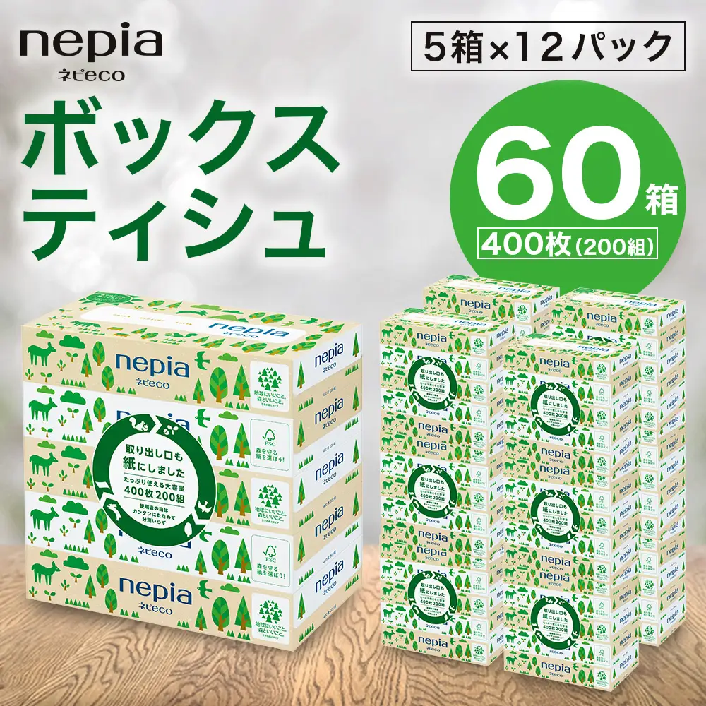 ネピア　ネピecoティシュ200組　5箱×12パック | ティッシュ ティッシュペーパー