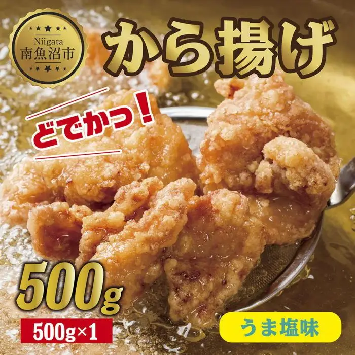 どでか味付けから揚げ うま塩味 500g 唐揚げ からあげ から揚げ しお 塩 揚げ物 冷凍 惣菜 簡単 調理 肉 おかず 味付き 野崎フーズ 新潟県 南魚沼市｜チルド