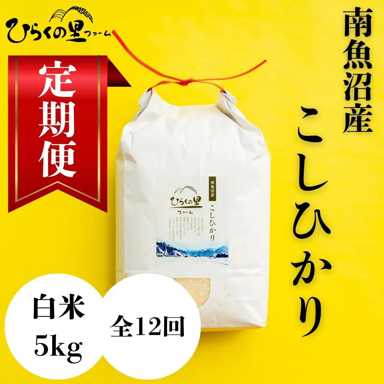 【新米】【定期便】（全12ヶ月）もっちり甘い！南魚沼産コシヒカリ 白米5kg ひらくの里ファーム |白米