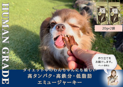 FB107_犬の無添加おやつ☆ダイエット中のわんちゃんにも嬉しい高タンパク＆低脂肪のエミュージャーキー2個