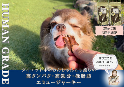 FB108_犬の無添加おやつ☆ダイエット中のわんちゃんにも嬉しい高タンパク＆低脂肪のエミュージャーキー2個【定期便3回】