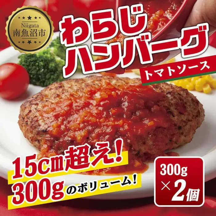 わらじハンバーグ 300g×2 こだわり 手作り 自家製 ハンバーグ トマト ソース 大きい 温めるだけ なぐも 冷凍 惣菜 簡単 調理 肉 おかず 新潟県 南魚沼市｜チルド