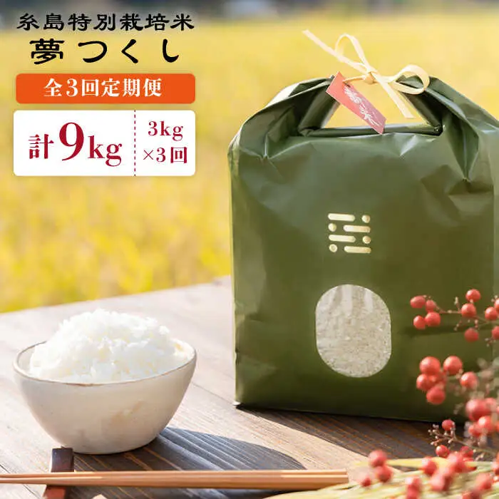 【全3回定期便】とくべつの中のとくべつ 糸島 特別栽培米 3kg （ 夢つくし ）《糸島》【itoshimacco / 株式会社やました】 [ARJ023]